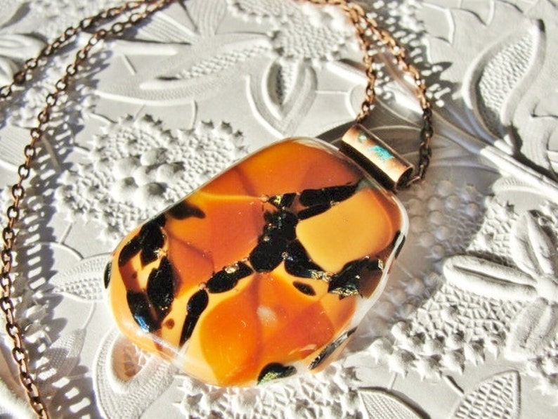 Dichroic Fused Glass Pendant Necklace Handmade Patina Copper Etsy