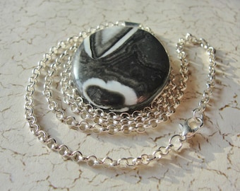 Shell Jasper Pendant Silver Necklace 24" Rolo Chain Lobster Claw Clasp