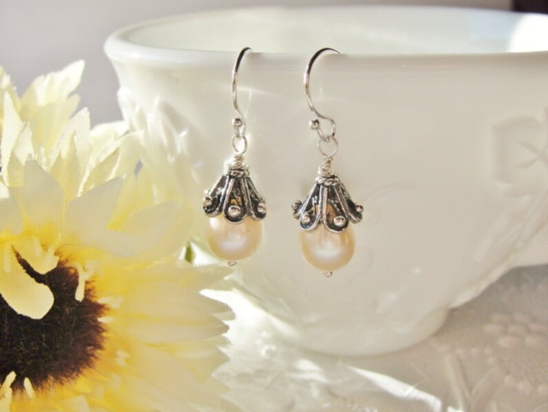 AAA Quality Elegant Teardrop Cultured Freshwater Pearl Earrings Sterling Silver image 1