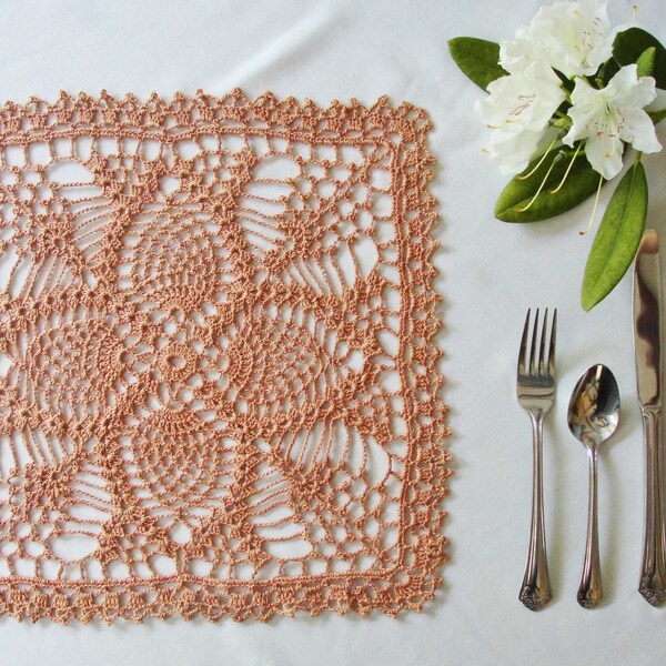 Heirloom Square Copper Crochet Pineapple Doily