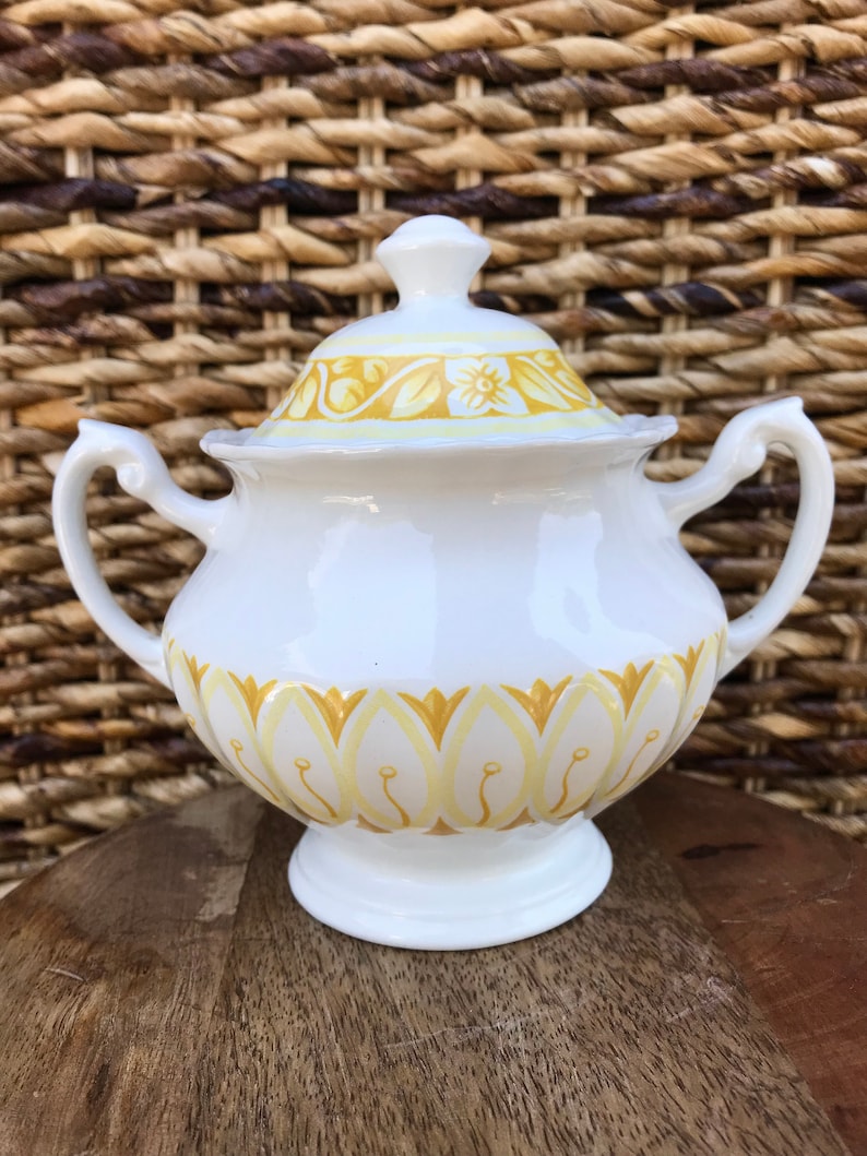 J & G Meakin England Sugar and Creamer Classic White Yellow Floral Medici Pattern Set of 2 image 7