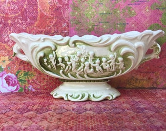 Antique Relpo Pompei Japan Cherub Pedestal Planter Vase Candy Dish #5751