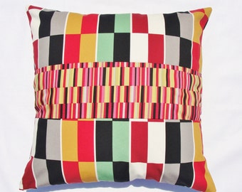 Racing Stripes Decorative Pillow Cover Cotton Home Dec Weight Fabric 19 inch square Invisible Zipper Red Black Gray Mustard Mint White Lime