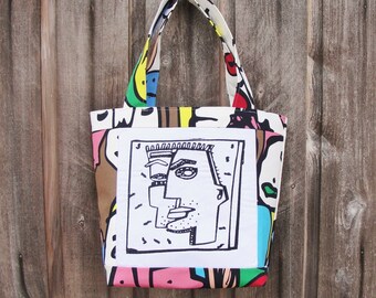 Pablo Picasso Abstract Machine Embroidered Portrait Handbag Tote Home Dec Fabric