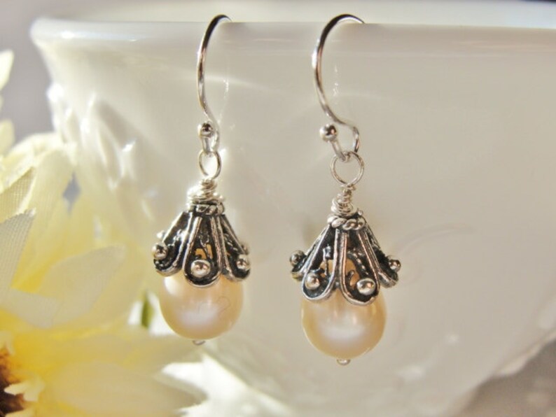 AAA Quality Elegant Teardrop Cultured Freshwater Pearl Earrings Sterling Silver image 2