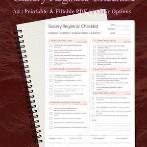 Lista de verificação para registro em galeria – Planejador imprimível para operações de galerias de arte (PDF)