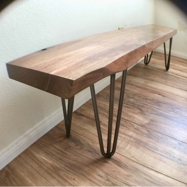 Solid wood Dining bench/ Entry bench, walnut, oak, maple. Mid century style