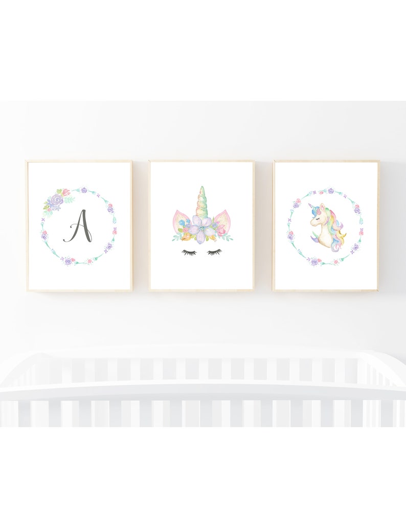Watercolor Pink and Purple Unicorn Wall Art Prints for Baby Etsy