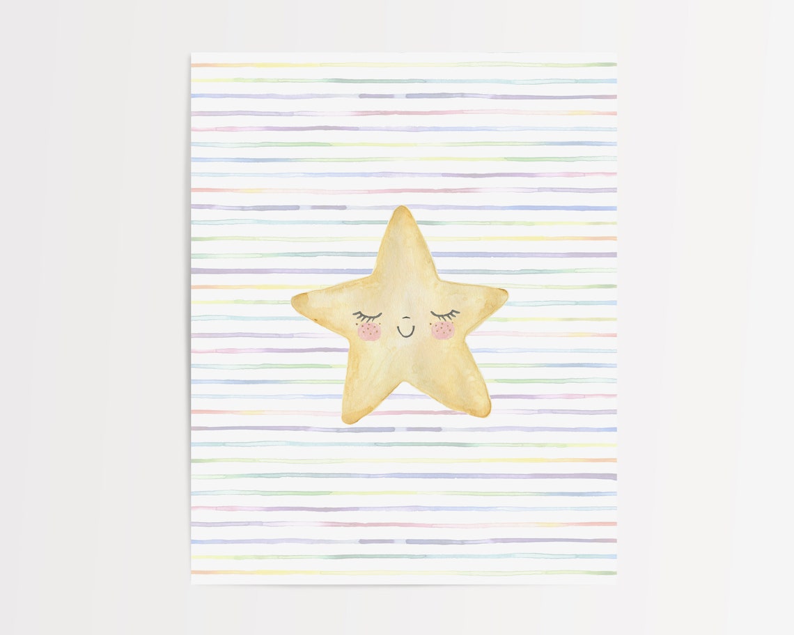Watercolor Yellow Star Wall Art Print for Outer Space Nursery Etsy