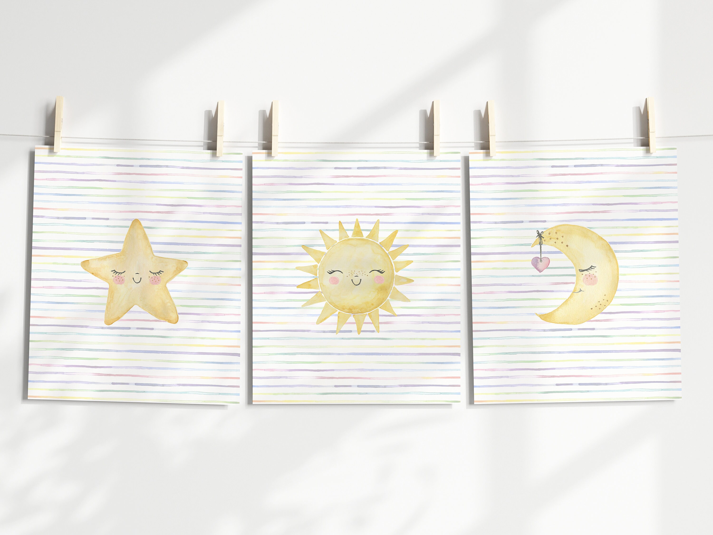 Watercolor Yellow Star Wall Art Print for Outer Space Nursery Etsy