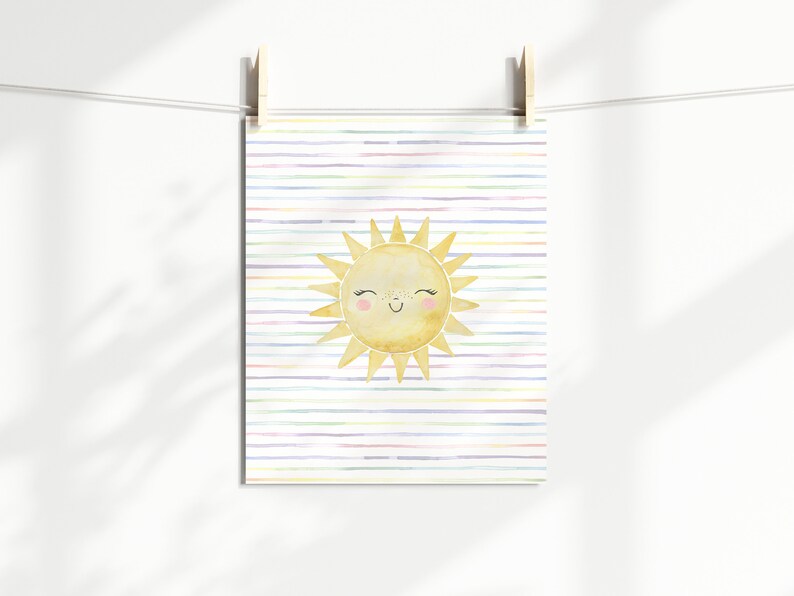 Watercolor Sun Moon and Star Wall Art Prints for Gender | Etsy