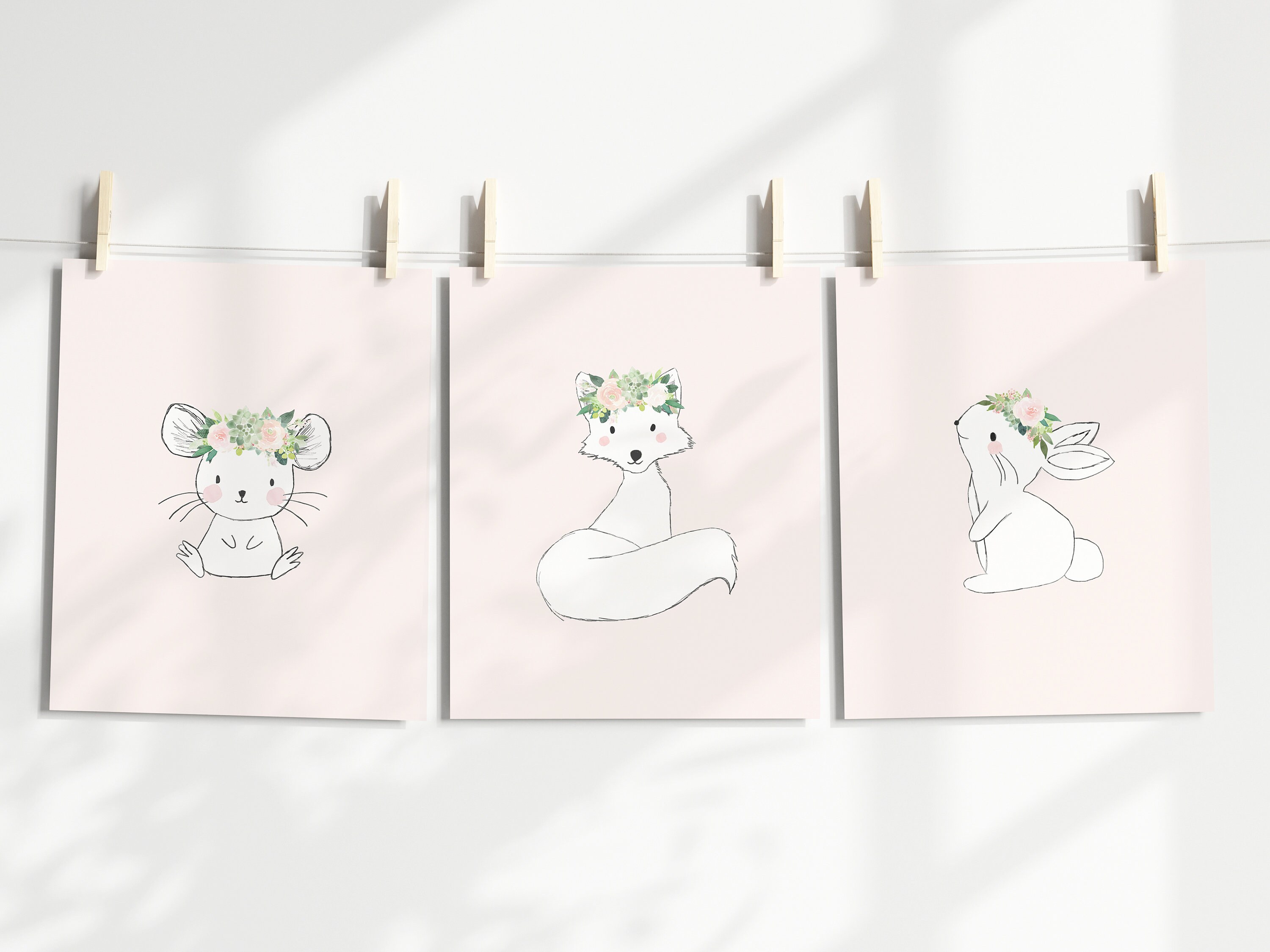 Pink Bunny Wall Art Print for Baby Girl Nursery or Pink Etsy