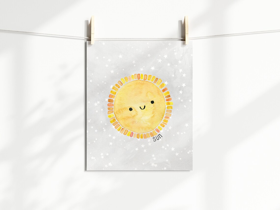 Yellow Sun Wall Art Solar System Wall Decor Outer Space Etsy