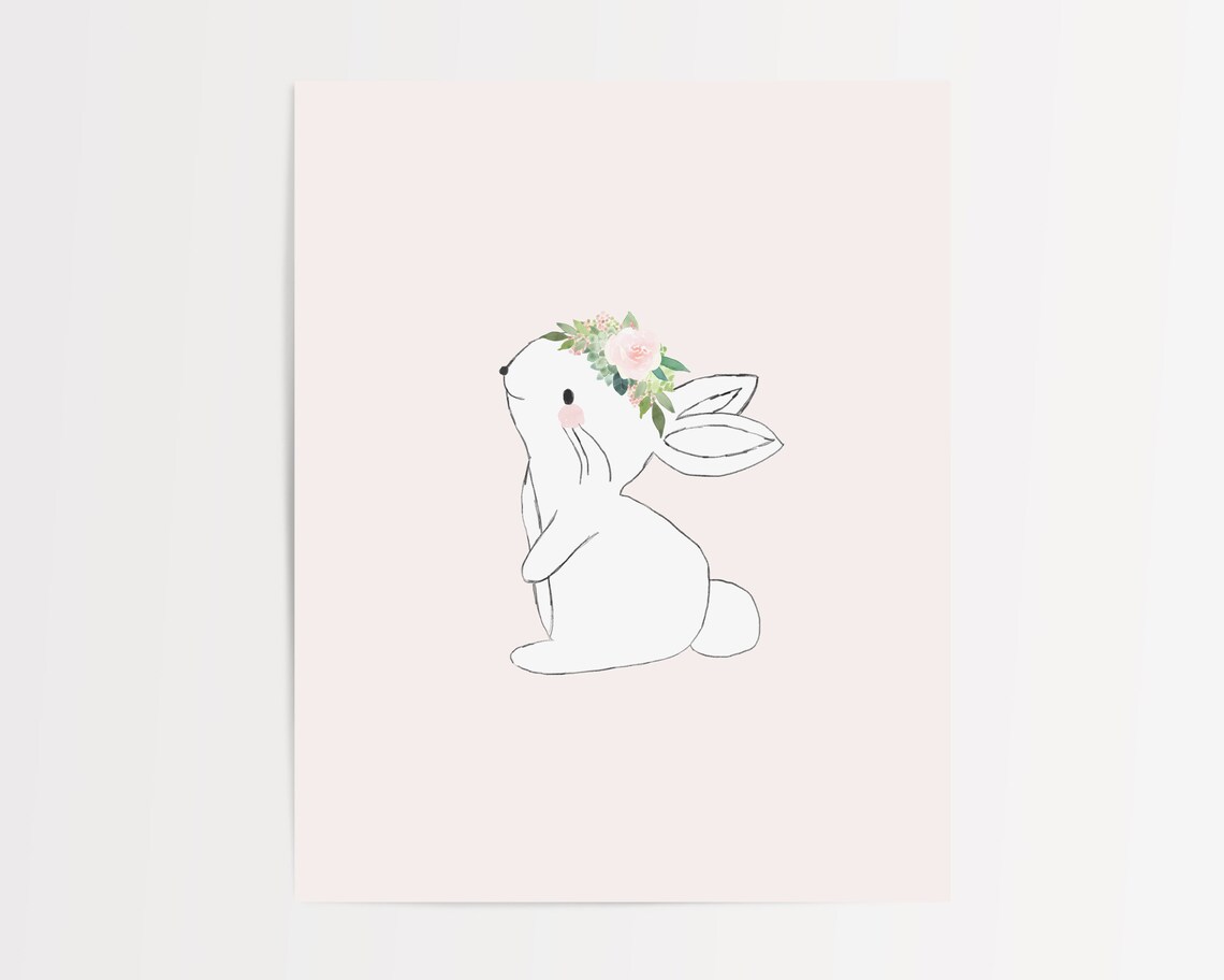 Pink Bunny Wall Art Print for Baby Girl Nursery or Pink Etsy
