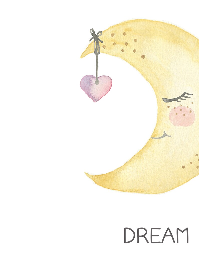 Watercolor Sun Moon and Star Wall Art Prints for Gender Neutral Nursery or Outer Space Nursery