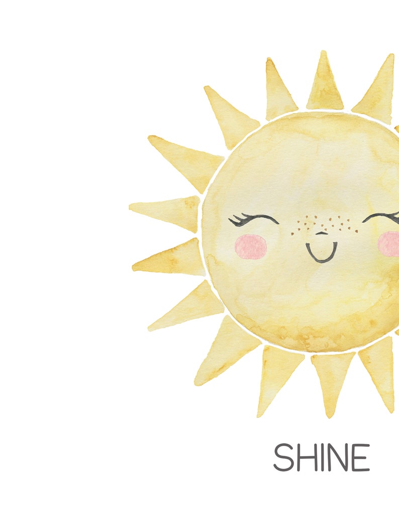 Watercolor Sun Moon and Star Wall Art Prints for Gender Neutral Nursery or Outer Space Nursery