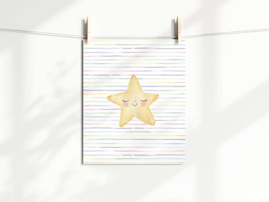 Watercolor Yellow Star Wall Art Print for Outer Space Nursery Etsy