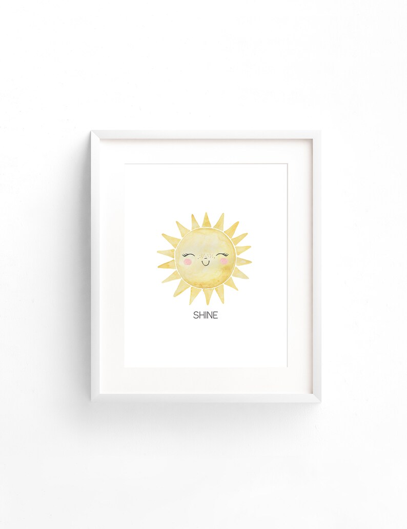 Watercolor Sun Moon and Star Wall Art Prints for Gender Neutral Nursery or Outer Space Nursery