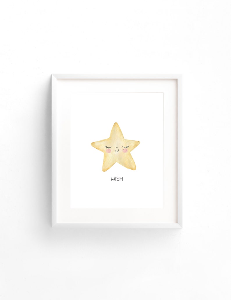 Watercolor Sun Moon and Star Wall Art Prints for Gender Neutral Nursery or Outer Space Nursery