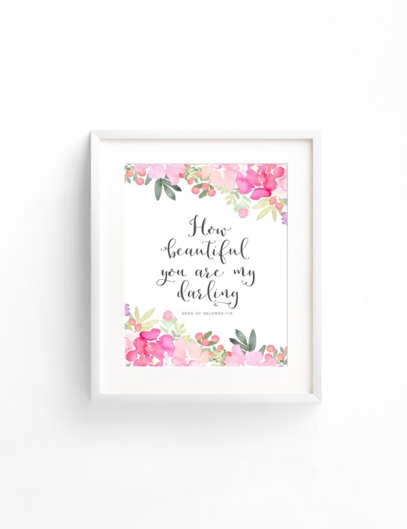 Bible Verse Wall Art Print With Watercolor Pink Peonies For Baby Girl Nursery Or Floral Nursery
