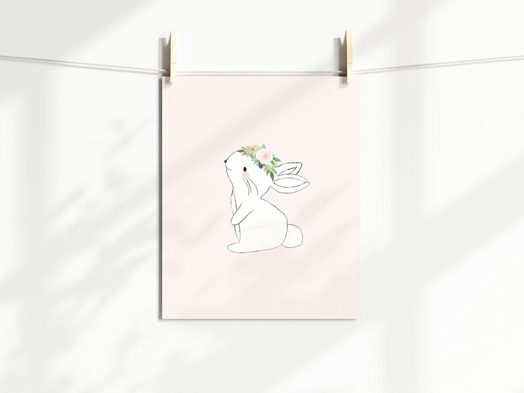 Pink Bunny Wall Art Print for Baby Girl Nursery or Pink Etsy