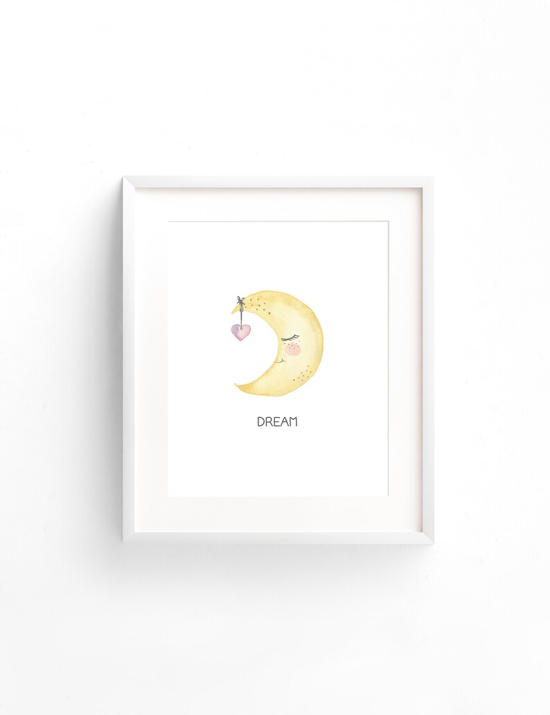 Watercolor Sun Moon and Star Wall Art Prints for Gender Neutral Nursery or Outer Space Nursery