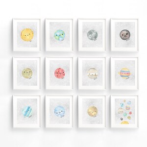 Watercolor Outer Space Wall Art for Gender Neutral or Baby Boy Nursery featuring the Solar System