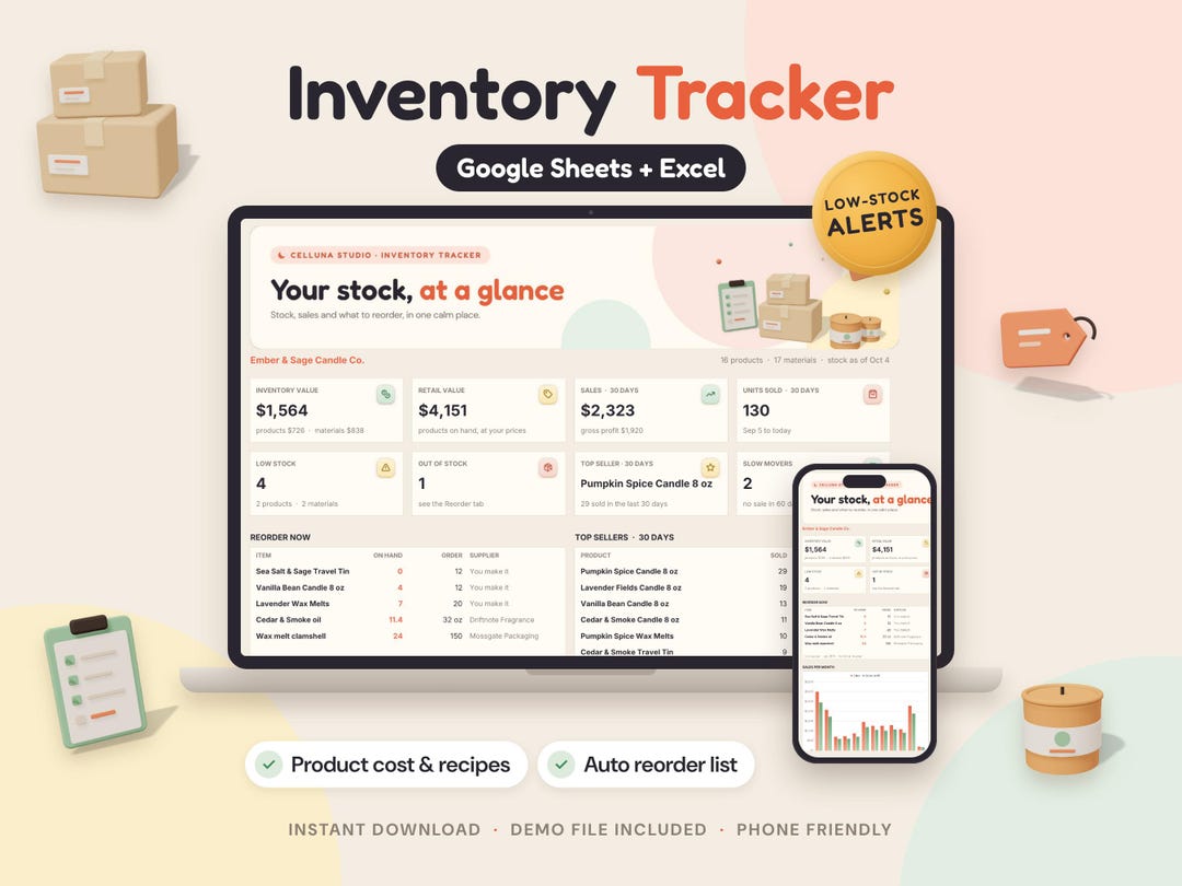 Inventory Tracker Google Sheets & Excel, Small Business Inventory ...