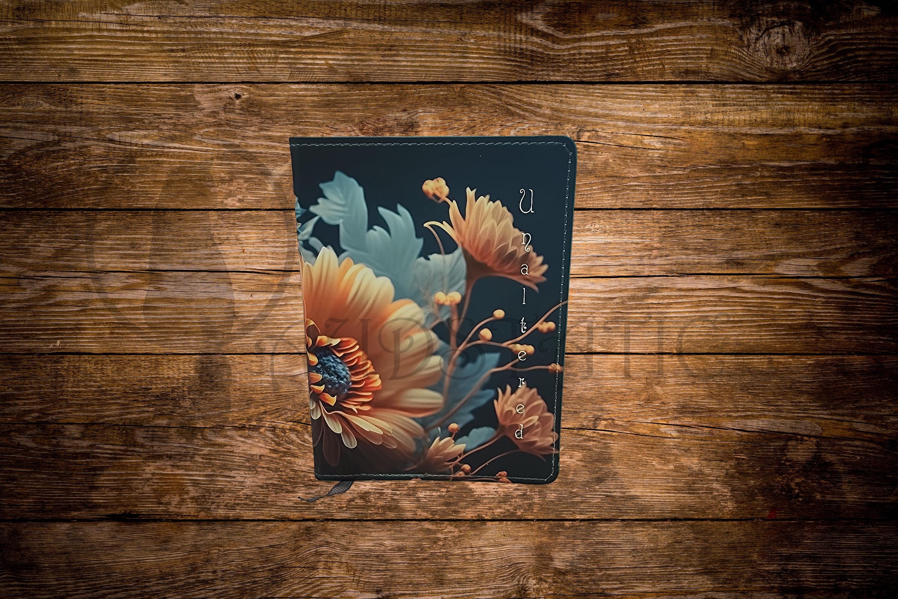 Elegant notitieboek van kunstleer met bloemen – "Ongewijzigd" A6-dagboek met paginamarkering op lint