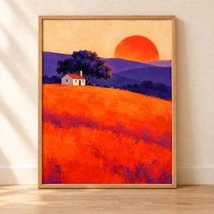 Sunset Cottage Landscape Print | Orange Hills, Purple Mountains (Digital Download)