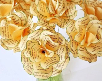 Paper Anniversary First Anniversary Gift Paper Roses Printed with Your Wedding Vows in Your Wedding Colors Set of 12