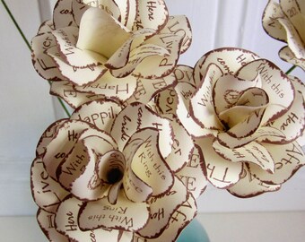 Rustic Wedding Flowers Brown and Cream  Paper Roses with Stems. Set of 12 Can be Personalized