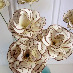 Rustic Wedding Flowers Brown and Cream  Paper Roses with Stems. Set of 12 Can be Personalized