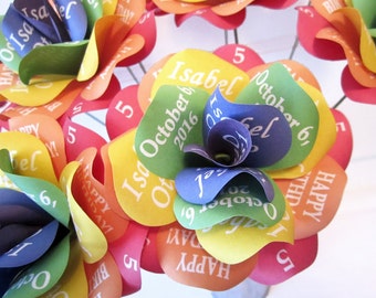 Personalized Rainbow Decoration Paper Roses with Personalized Print for Birthdays, Weddings, Any Special Occasion or  Wizard of Oz Theme