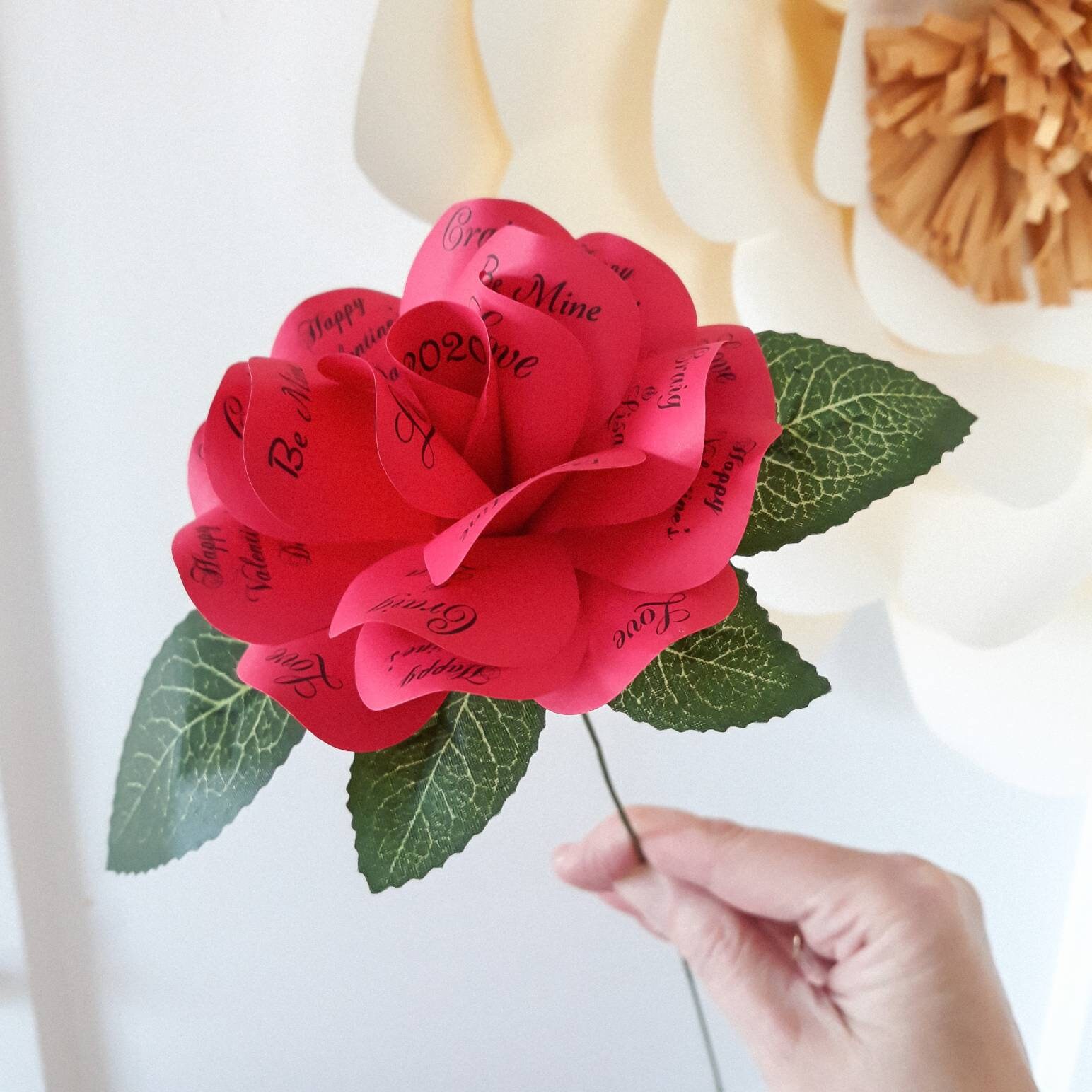 Single Paper Rose, Paper Roses, Gift for Her, Everlasting Flowers,  Alternative Valentine, Long Stem Rose, Red Rose, Birthday Gift 