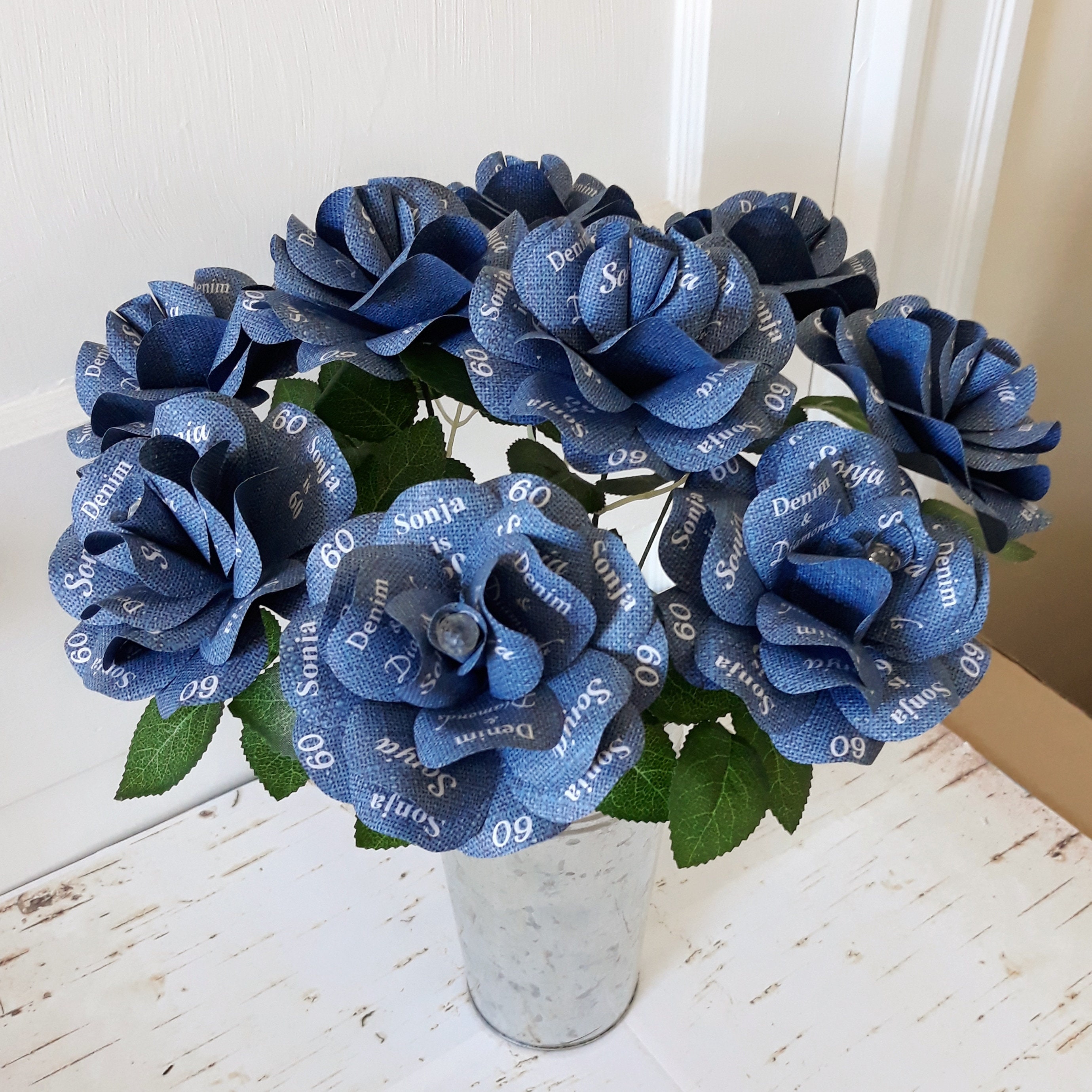 Denim and Diamond Party Favor Decoration Gift Paper Roses With Personalized  Print for Birthdays, Showers, Any Occasion Set of 12 