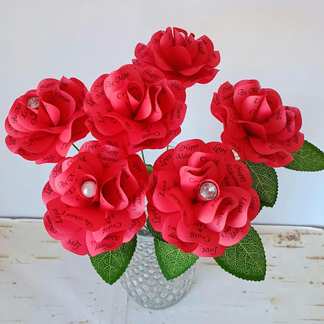 Red Paper Roses Personalized for Valentine's Day, Birthday, Anniversary ...