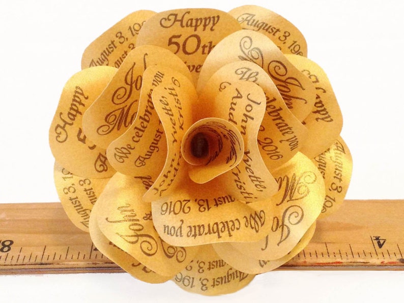 50th Golden Anniversary 50th Birthday Favor Gift or Decoration Set of 3 Pens Metallic Gold Paper Rose Pens for Wedding Guest Book