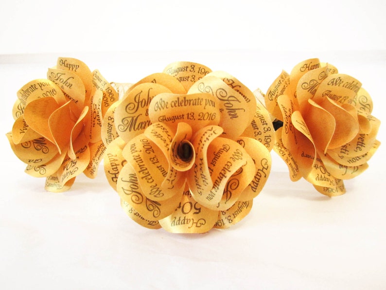 50th Golden Anniversary 50th Birthday Favor Gift or Decoration Set of 3 Pens Metallic Gold Paper Rose Pens for Wedding Guest Book