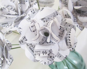 Wedding or First AKA Paper Anniversary Sheet Music Rose Flowers  First Song  Roses 2.5" Diameter Set of 12 with Stems