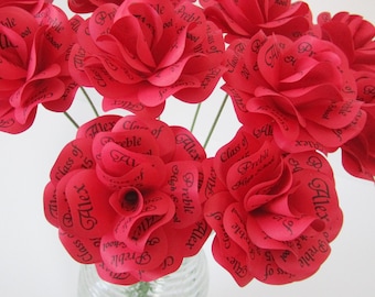 Red Paper Roses Personalized for Birthday, Anniversary, Graduation, Any Special Occasion 12 Roses With Stems