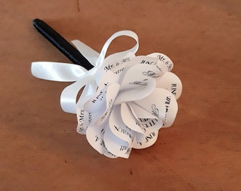 Wedding Pen Black and White Art Deco Personalized Paper Rose Flower  Pen. Customize the Colors and Fonts for any Special Occasion