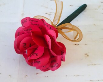 Personalized Red Paper Rose Topped Guestbook Pen or Marker for Beauty and The Beast Themed Quinceañera, Sweet 16, Birthday or Wedding