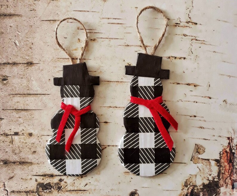 Buffalo Check Plaid Snowman Christmas Tree Ornaments and Decorations image 3