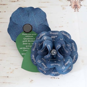 Denim and Diamonds Paper Rose Invitation for Birthdays, Sweet 16, Shower with Magnet and Corrugated Mailer