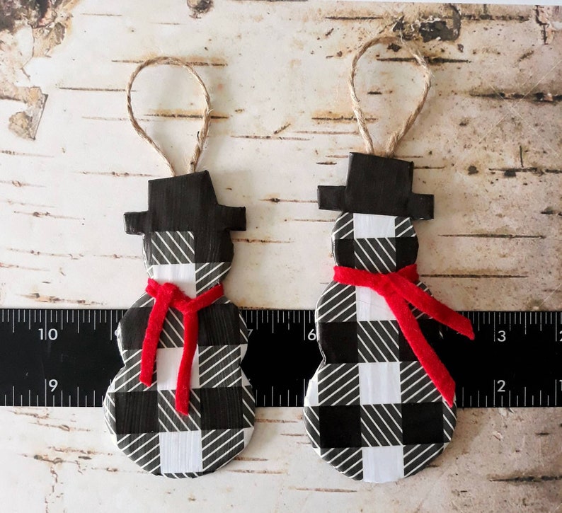 Buffalo Check Plaid Snowman Christmas Tree Ornaments and Decorations image 6