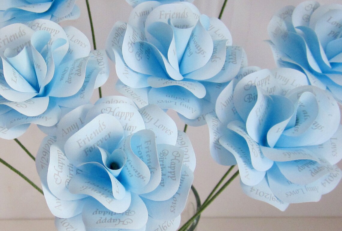 Light Blue Paper Roses With Stems and Personalized Matte Etsy