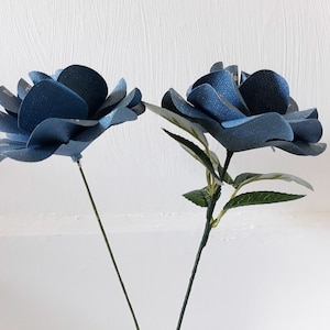 Denim and Diamonds Party Decoration or Favor Blue Denim Paper Roses with Personalized Print and 14 inch stems Set of 6 image 4