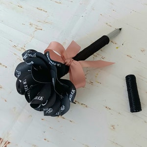 Black Paper Rose Topped Wedding Guest  Book Ballpoint Pen or Sharpie Permanent Marker with Personalized Print