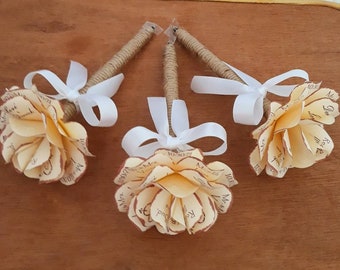 Twine Wrapped Rustic Wedding Pens with Personalized Paper Rose Top  Set of 3  For Weddings or Any Occasion